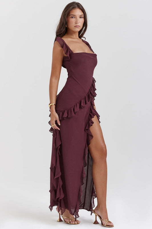 Long Giorgia Dress with Ruffles and Opening