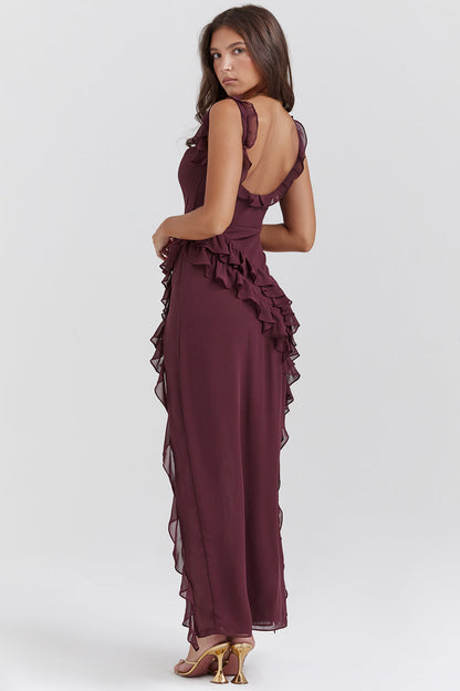 Long Giorgia Dress with Ruffles and Opening