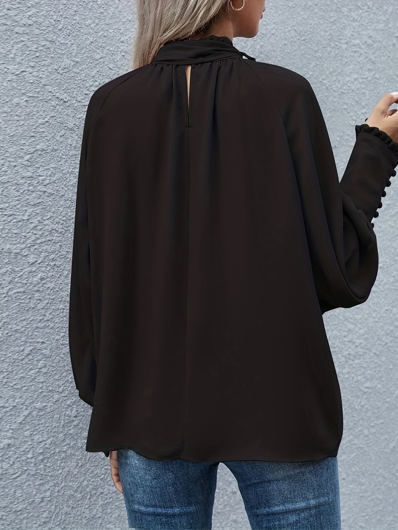 Tie-neck blouse with puff sleeves for women