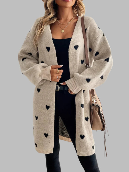 Rhianna - Cute long cardigan with heart pattern for ladies