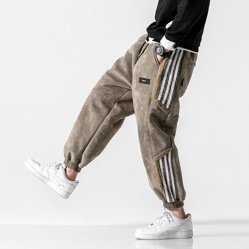 Men's Jogger Pants - Casual Fleece-Lined Relaxed Fit with Striped Detail for Street Style