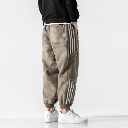 Men's Jogger Pants - Casual Fleece-Lined Relaxed Fit with Striped Detail for Street Style