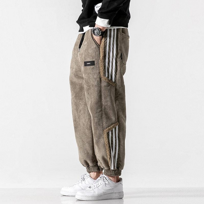 Men's Jogger Pants - Casual Fleece-Lined Relaxed Fit with Striped Detail for Street Style