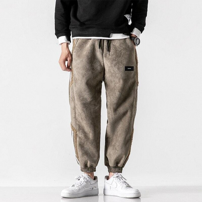 Men's Jogger Pants - Casual Fleece-Lined Relaxed Fit with Striped Detail for Street Style