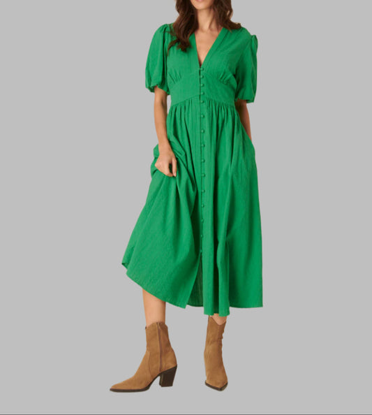 Green Short Sleeve Starlight Midi Dress