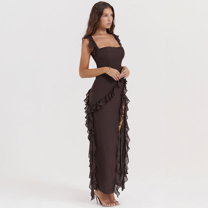 Long Giorgia Dress with Ruffles and Opening