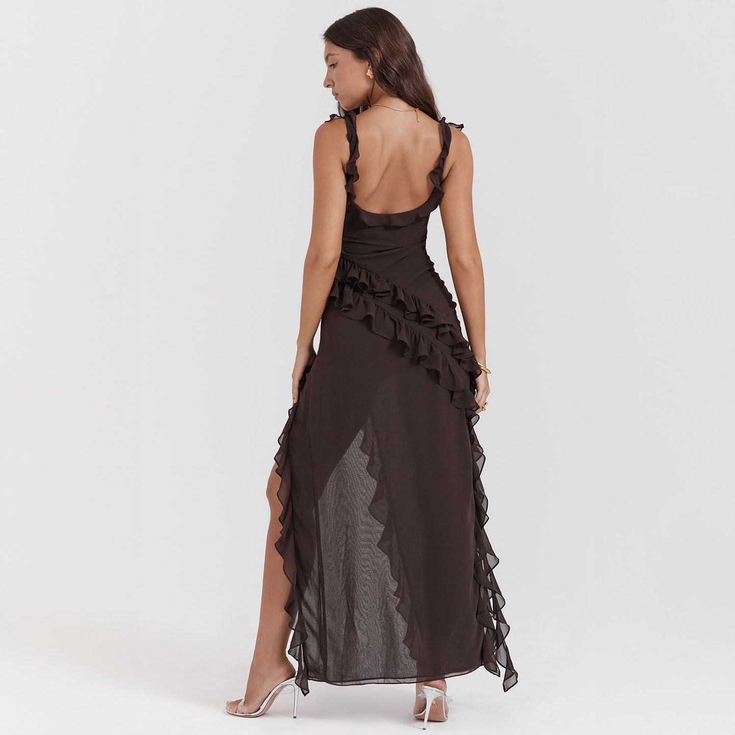 Long Giorgia Dress with Ruffles and Opening