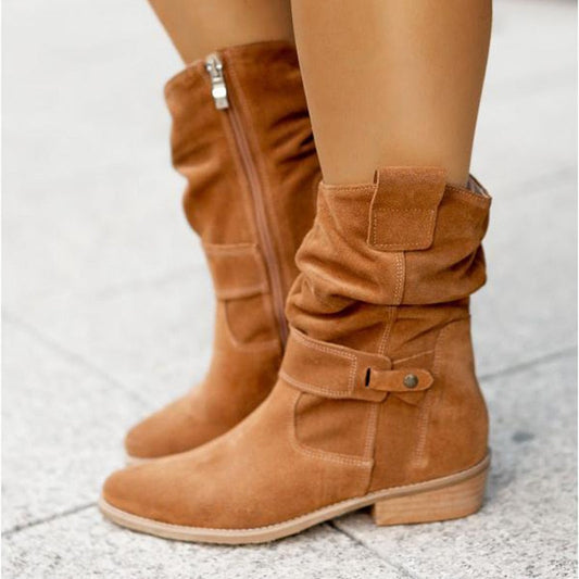 Rhes - Suede Round-Toe Boots with Zipper for Women