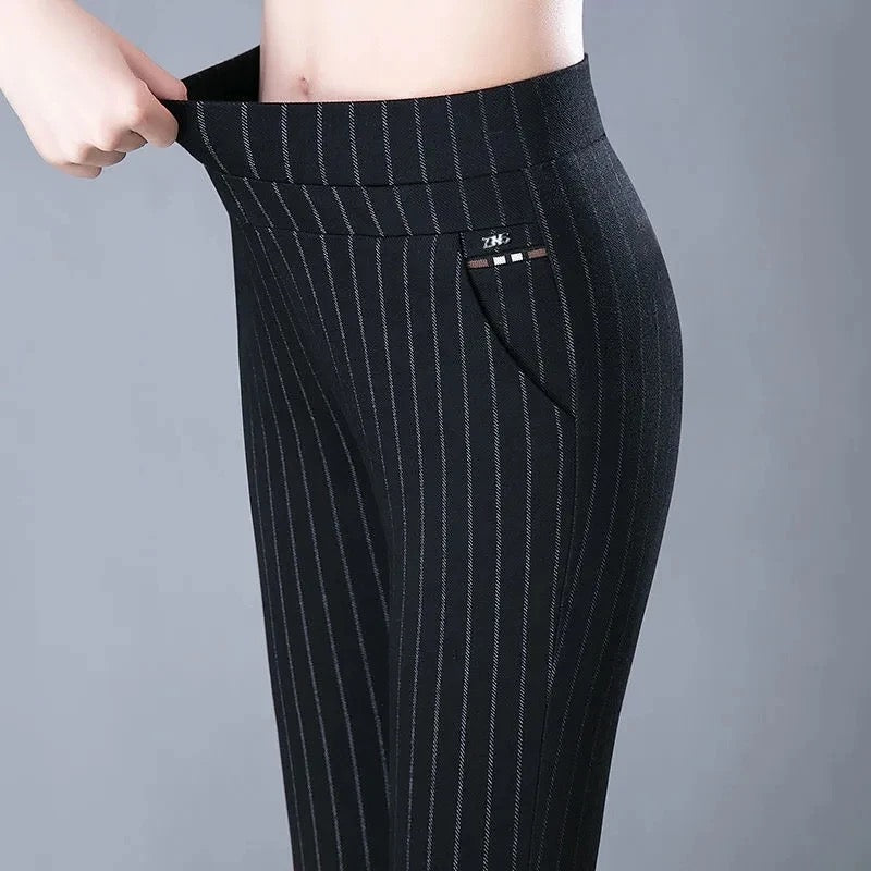 Women's straight pants with elastic high waist