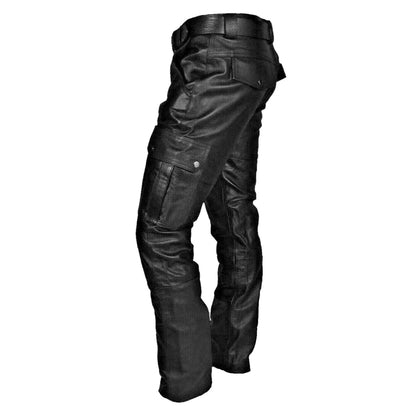 Men's Biker Pants - Stylish Faux Leather Motorcycle Trousers with Cargo Pockets