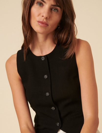 Black Tailored Crew Neck Waistcoat