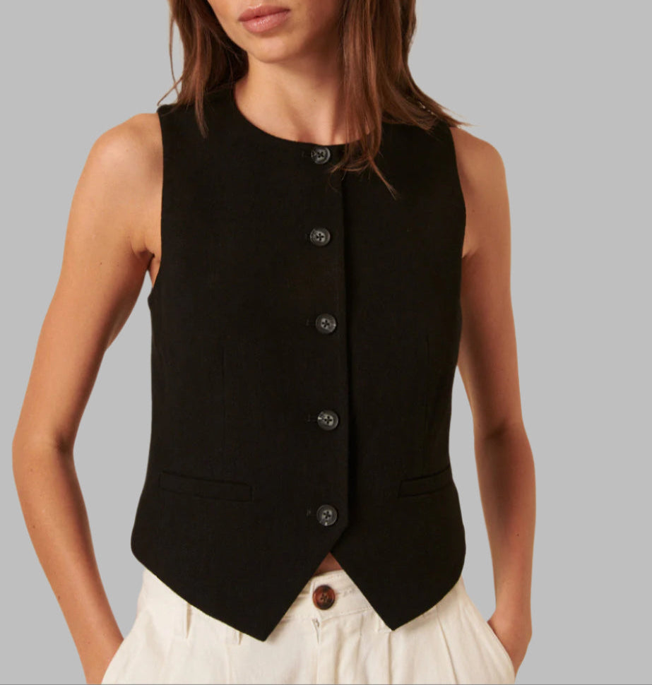 Black Tailored Crew Neck Waistcoat