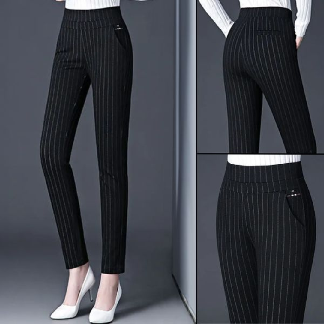 Women's straight pants with elastic high waist