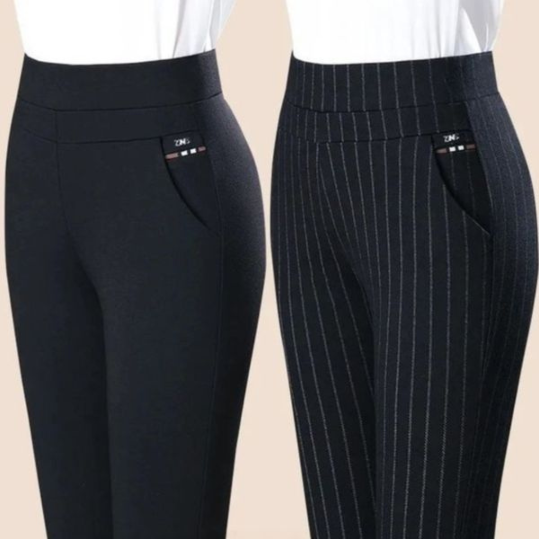 Women's straight pants with elastic high waist