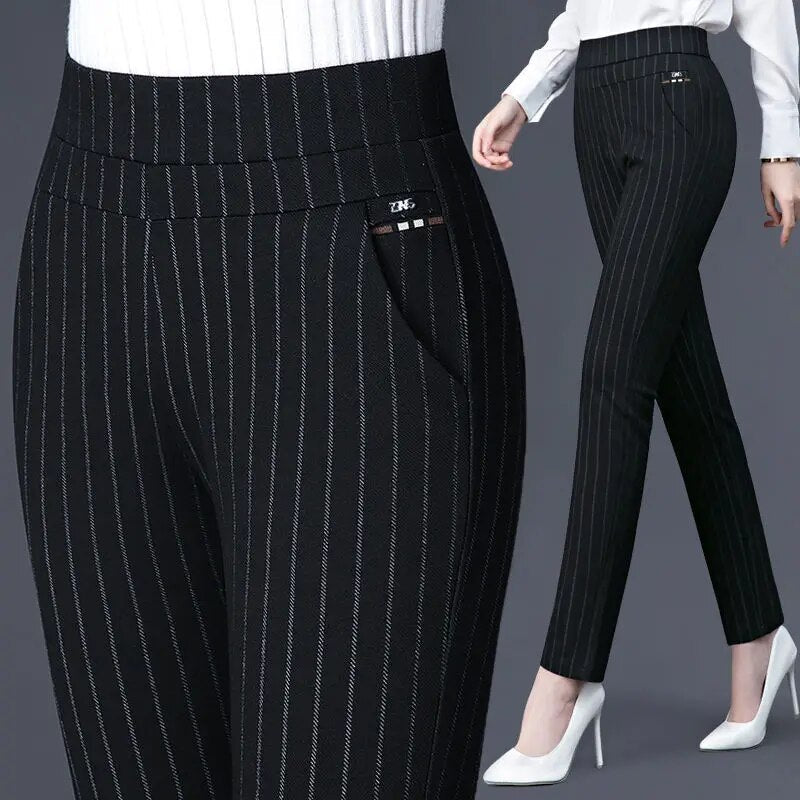 Women's straight pants with elastic high waist