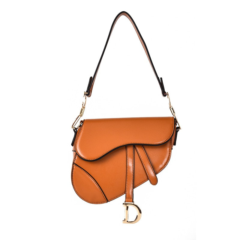 ELENA - Leather Saddle Bag with Wide Strap for women