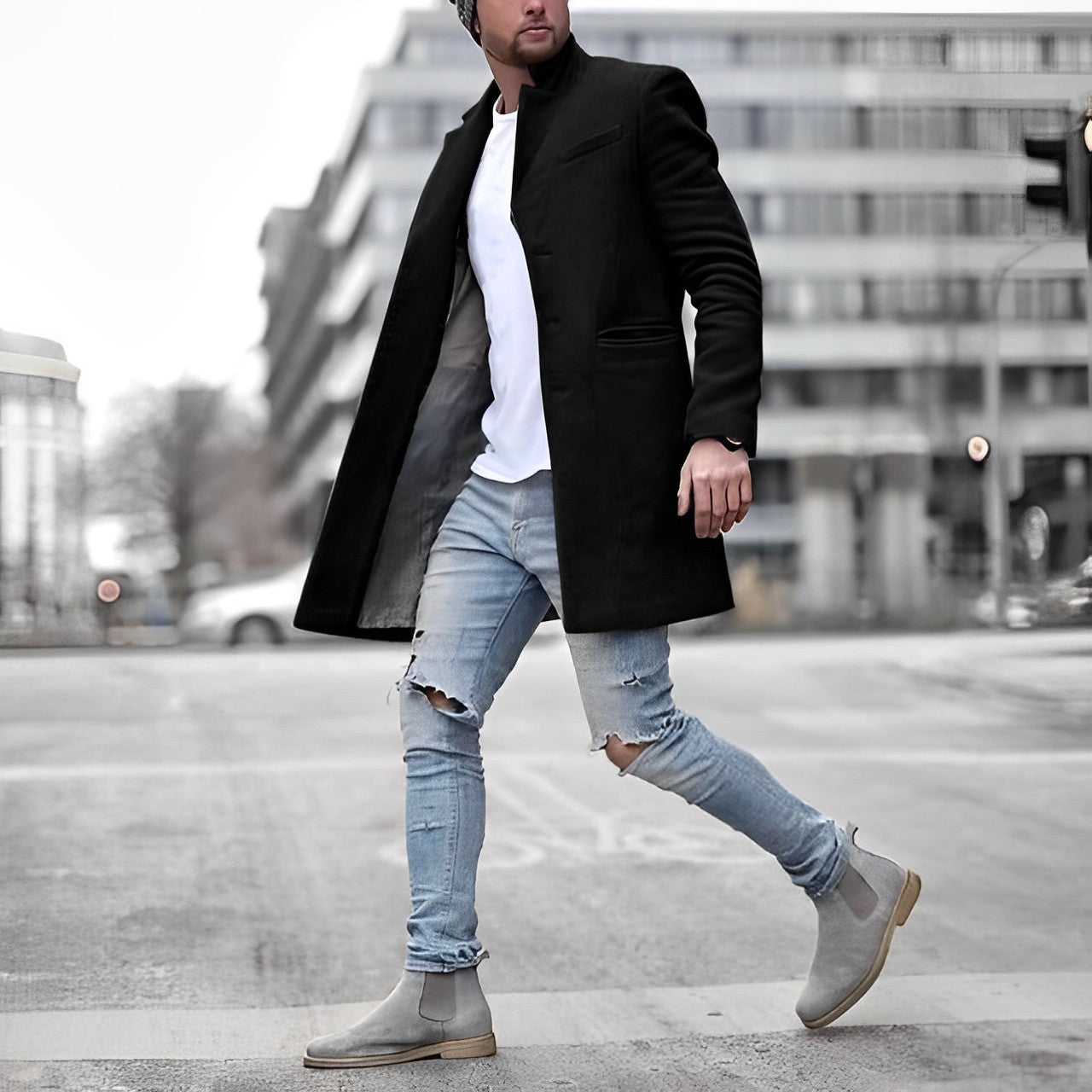 Sleek Mid-Length Coat for Men