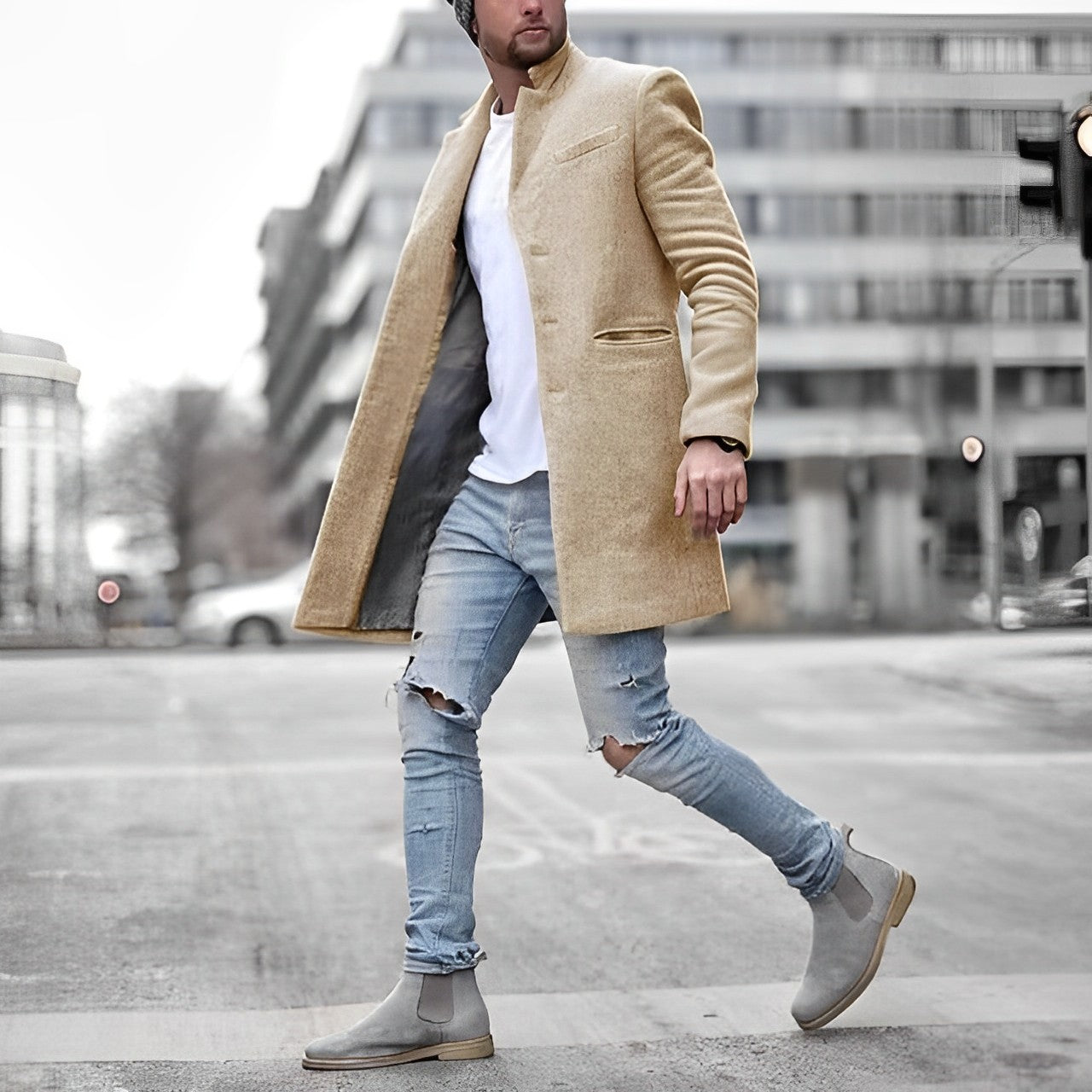 Sleek Mid-Length Coat for Men