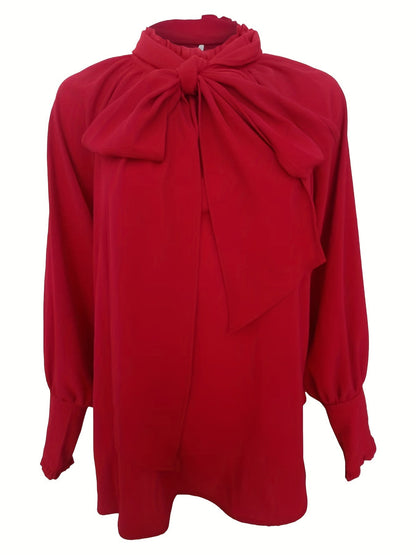 Tie-neck blouse with puff sleeves for women