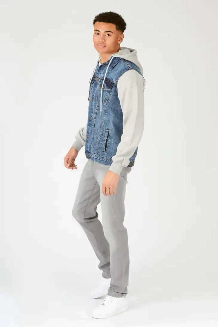 Hooded Fleece Denim Jacket - Mid Blue Wash