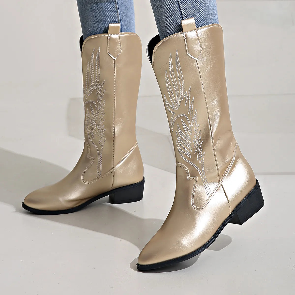 EDEN - PU Leather Cowboy Boots with Soft Lining