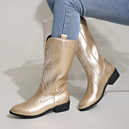 EDEN - PU Leather Cowboy Boots with Soft Lining