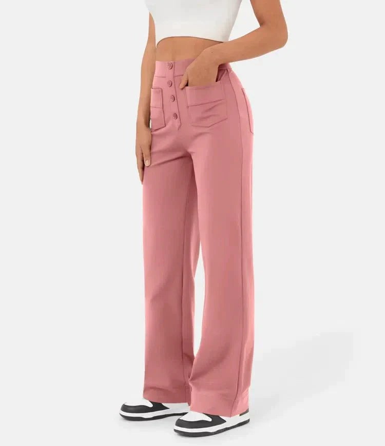 High waisted casual trousers with buttons for women