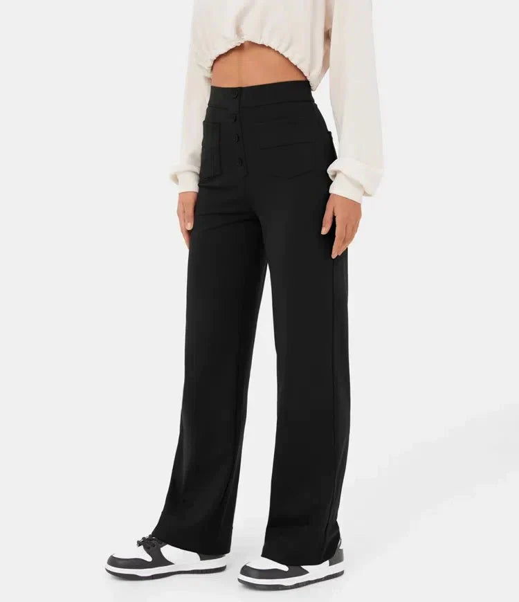 High waisted casual trousers with buttons for women