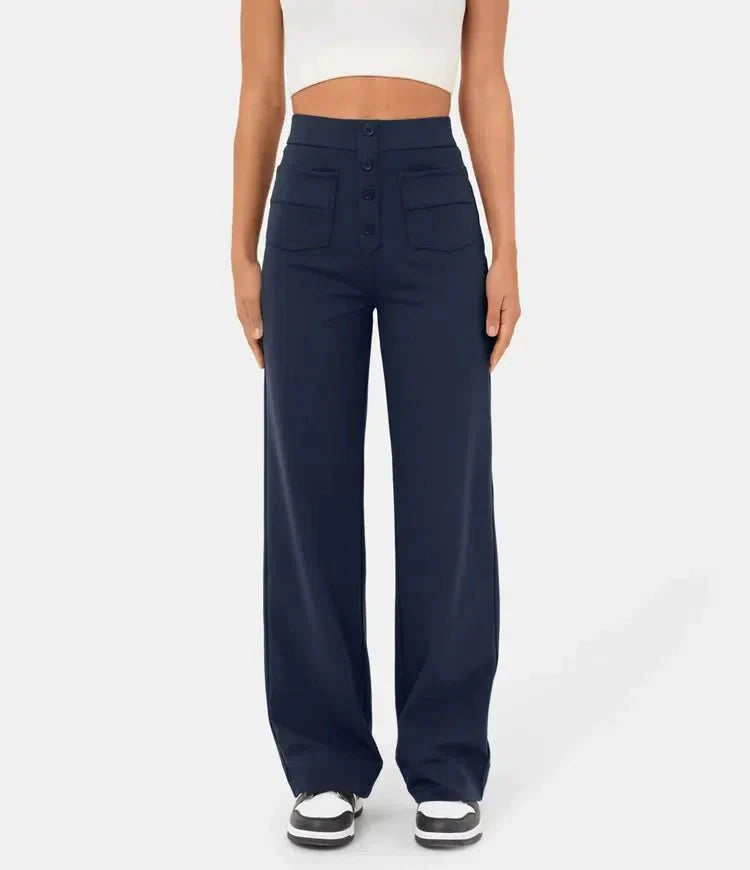 High waisted casual trousers with buttons for women