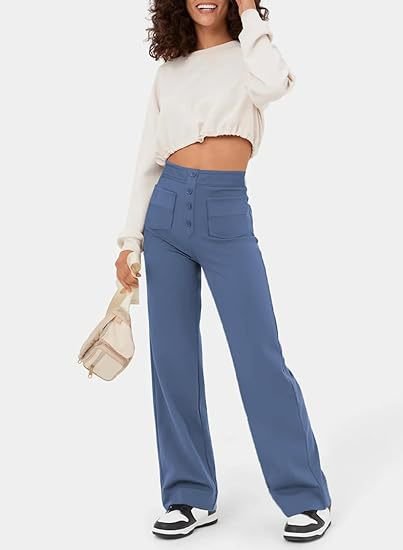 High waisted casual trousers with buttons for women