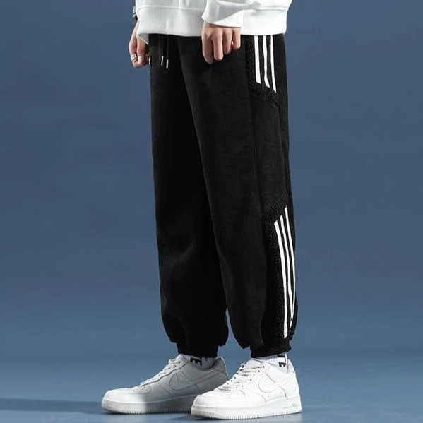 Men's Jogger Pants - Casual Fleece-Lined Relaxed Fit with Striped Detail for Street Style