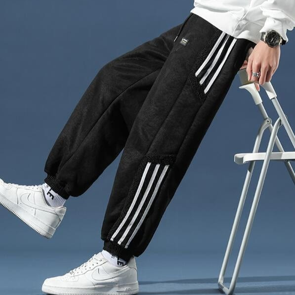 Men's Jogger Pants - Casual Fleece-Lined Relaxed Fit with Striped Detail for Street Style