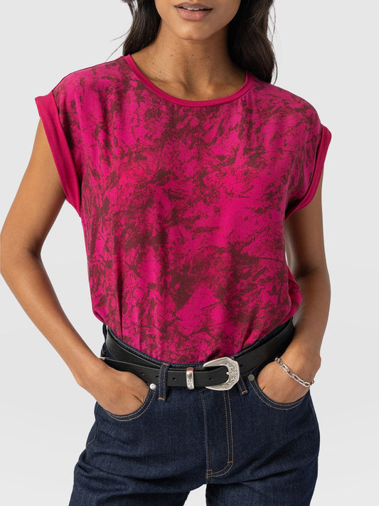 Turn Up Contrast Tee - Pink Marble